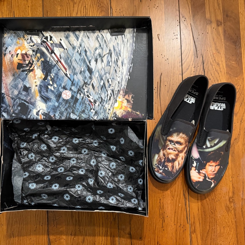 Star Wars Sperry Slip-On Shoes Men’s 9 Chewbacca & Han Solo w/ Box - Picture 2 of 5